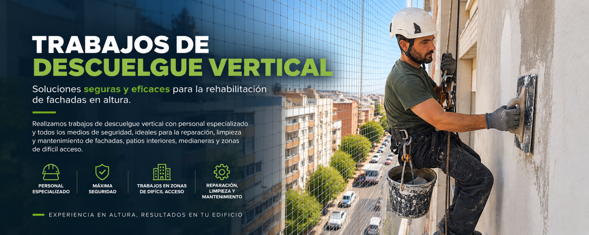 Trabajos de descuelgue vertical en Madrid - VLASCONSTRUC